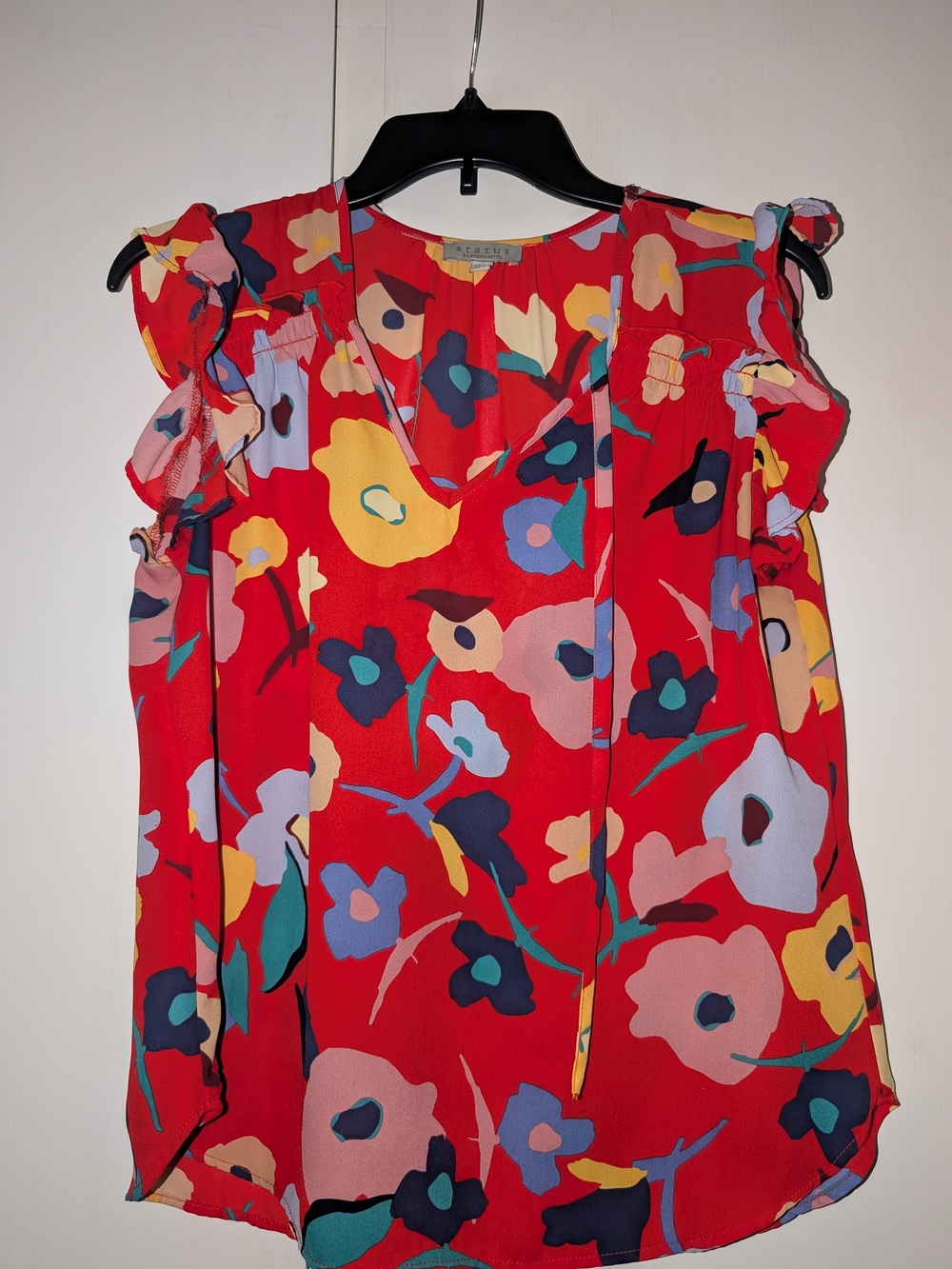 Red Floral Flutter Sleeve Blouse - Women's